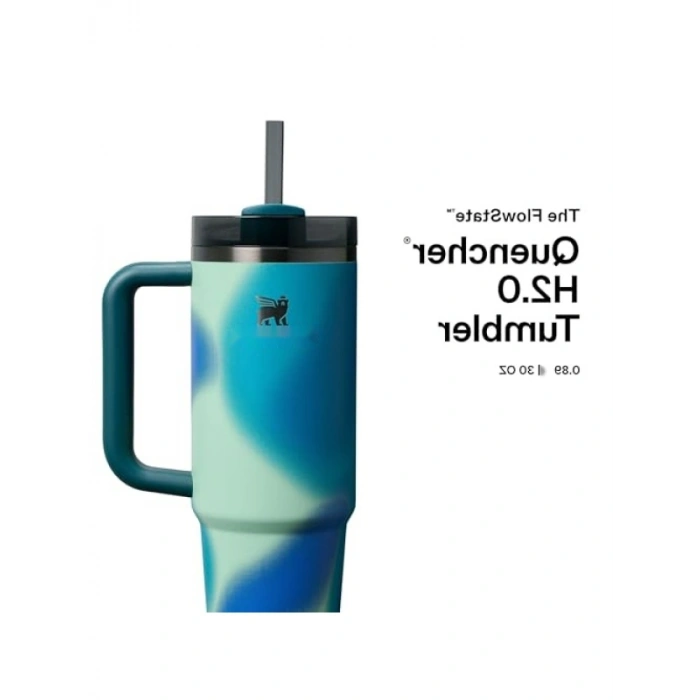 Pipetli Termos Bardak - Turkuaz Desenli, 0.89 Litre