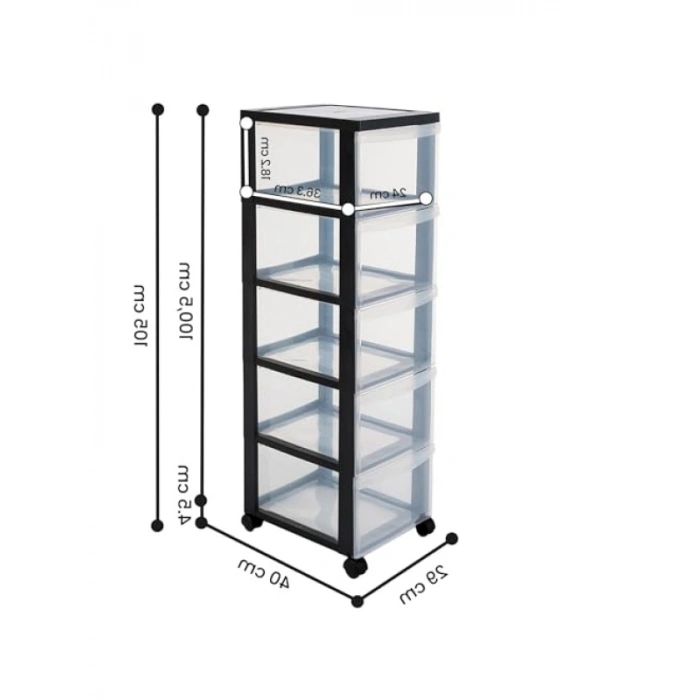 Plastik Çekmeceli Saklama Ünitesi, A4 Formatı, 5 Çekmeceli