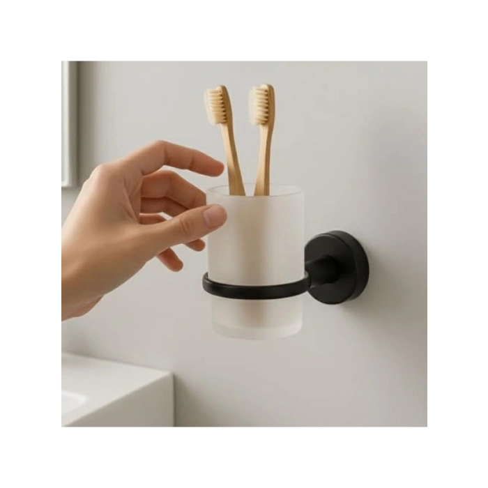 Plastik Diş Fırçalık - Duvara Monte, Siyah