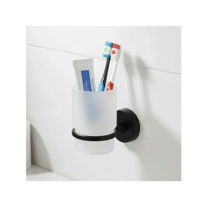 Plastik Diş Fırçalık - Duvara Monte, Siyah