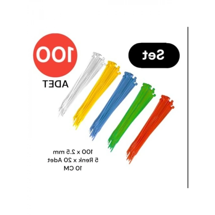 Plastik Kablo Bağı Klipsi - 100 Adet Karışık Renk Seti