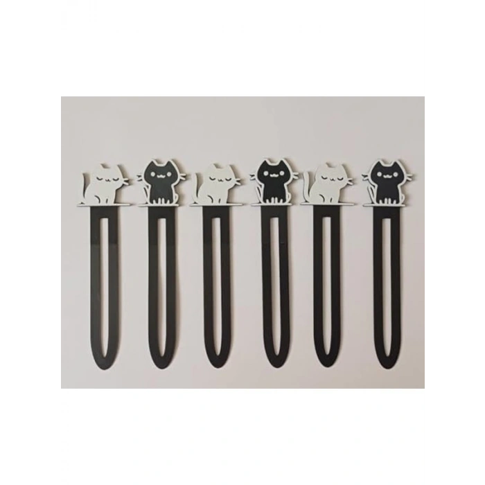 Plastik Kedi Tasarımlı Kitap Ayraçları, 6 Adet Set