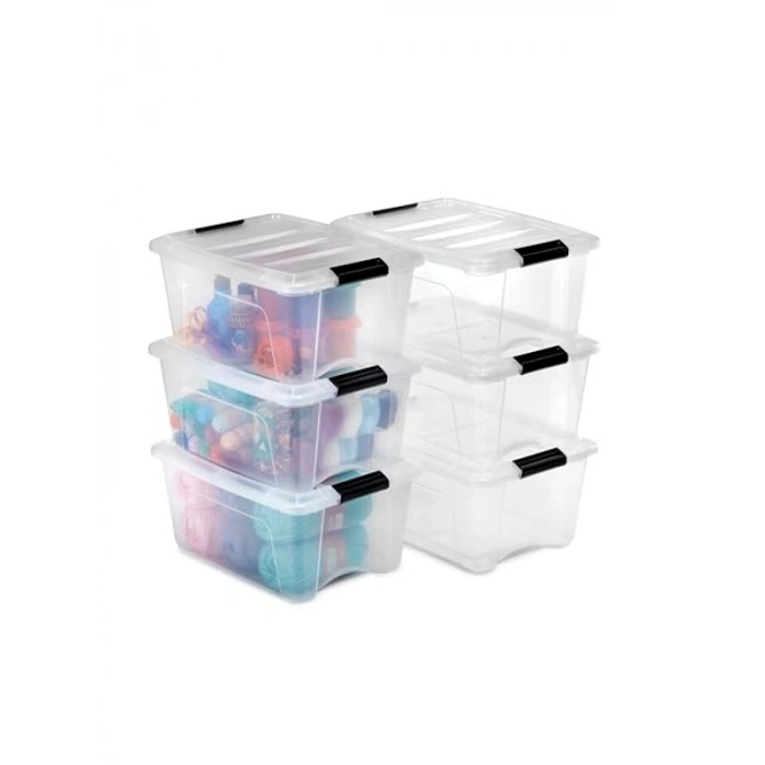Plastik Kutu Düzenleyici, 6lı Paket, Klipsli, 6 x 15 L, Şeffaf