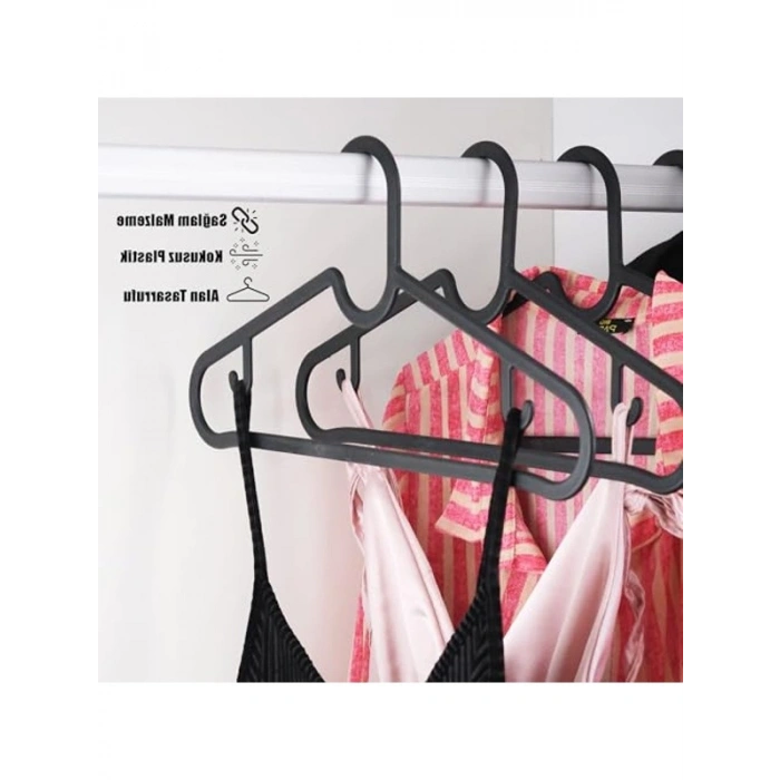 Plastik Slim Askı, Elbise Askısı, Siyah Askı (Standart, Adet, 20)