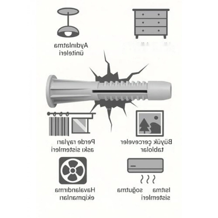 Plastik Tuğla Boşluk Dübeli - 25 Adet, 8mm Vida Uyumlu