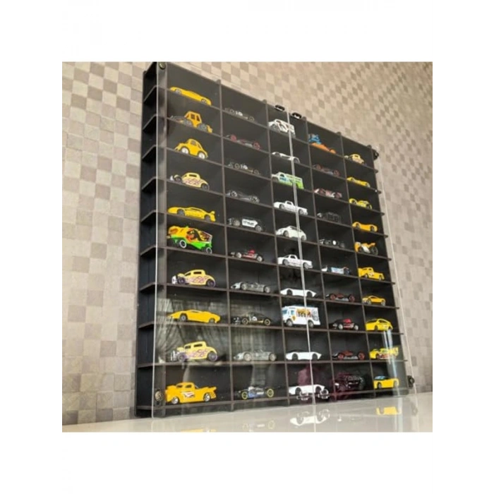 Pleksi Kapaklı 1/64 Ölçek Model Araç Rafı, Hotwheels ve Matchbox Uyumlu