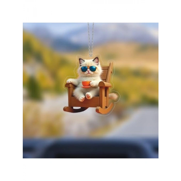 Pleksi Malzemeden Kedi Figürlü Araba Aksesuarı, UV Baskılı Tasarım