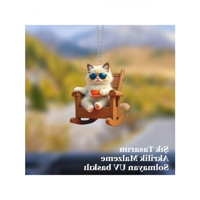 Pleksi Malzemeden Kedi Figürlü Araba Aksesuarı, UV Baskılı Tasarım