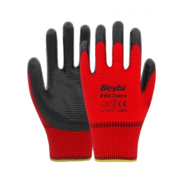 Pn5 Zebra Polyester Örme Nitril Eldiven No:10- 12 Çift