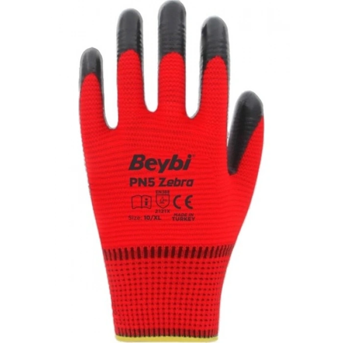 Pn5 Zebra Polyester Örme Nitril Eldiven No:10- 12 Çift