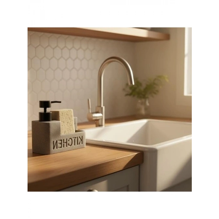 Polyresin Sıvı Sabunluk, Mermer Desenli Modern Mutfak Organizeri