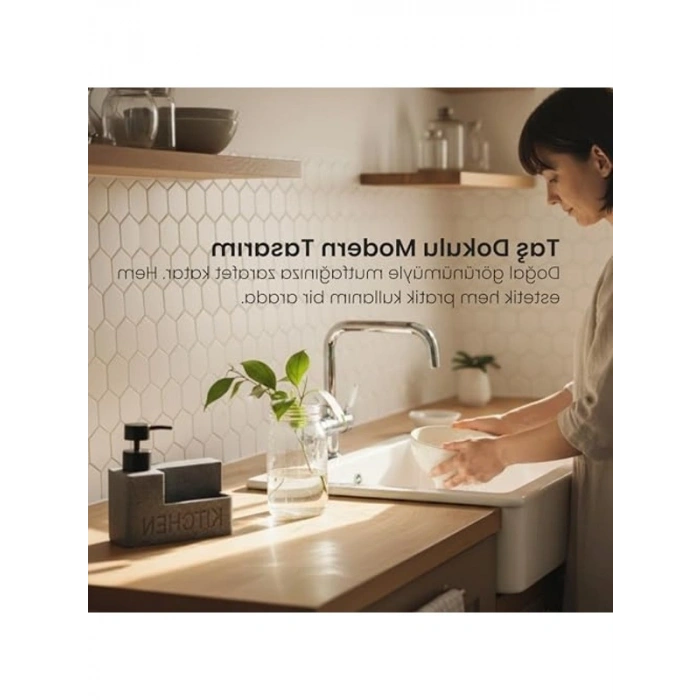 Polyresin Sıvı Sabunluk, Mermer Desenli Modern Mutfak Organizeri