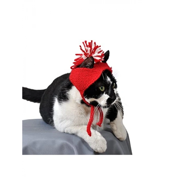 Ponponlu Yılbaşı Kedi Şapkası