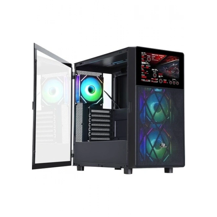 PowerBoost PB-P4367BB USB 3.0, ATX LCD Mesh Panel, ARGB Fan, Siyah Kasa (PSU Yok) (JBST-PBP4367BB)