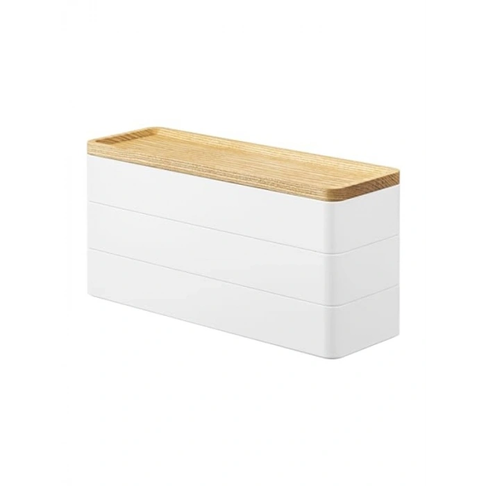 Pratik 3 Katlı Takı Kutusu - Beyaz Renk
