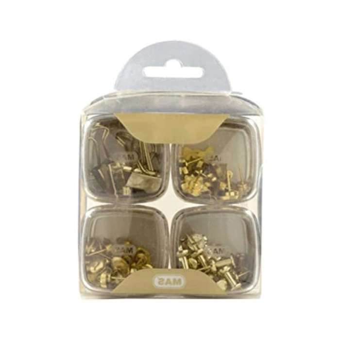 Premium 4lü Kutu Ataş ve Raptiye Seti - Gold