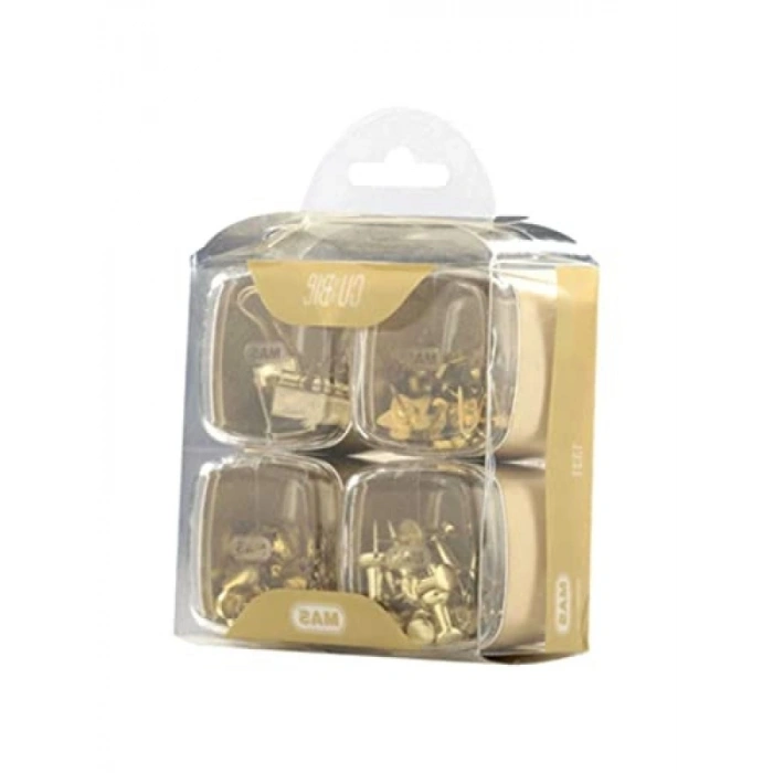 Premium 4lü Kutu Ataş ve Raptiye Seti - Gold