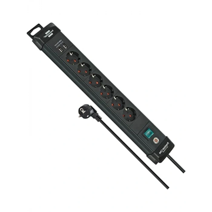 Premium 6 Soketli Priz, USB Şarj İşlevli, 3 Metre Kablo