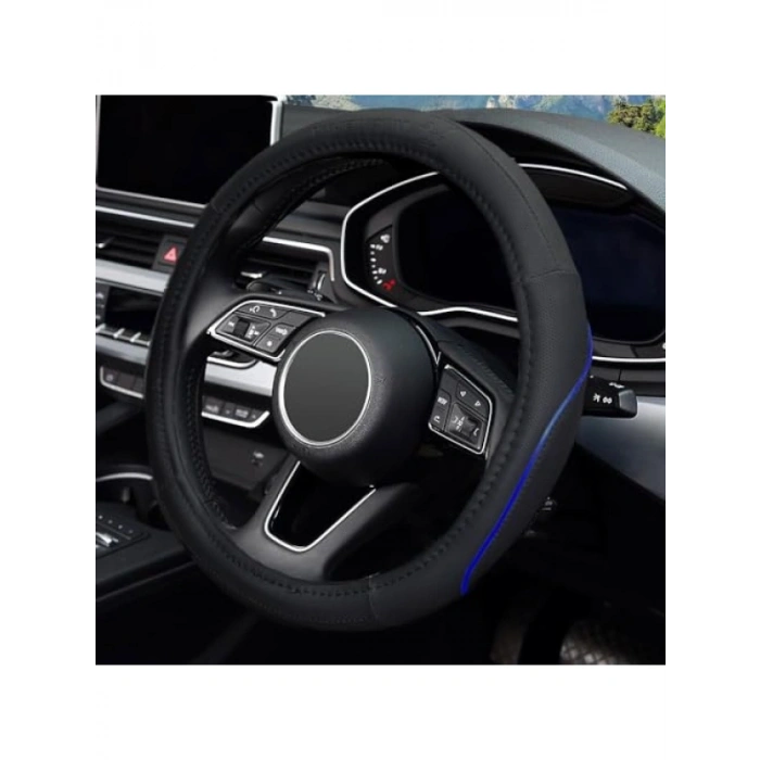 Premium Suni Deri Direksiyon Kılıfı - Mavi