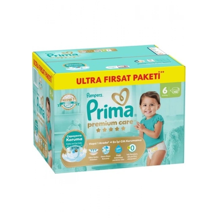 Prima PremiumCare Bebek Bezi Fırsat Paketi 6 Numara 62 Adet Bez