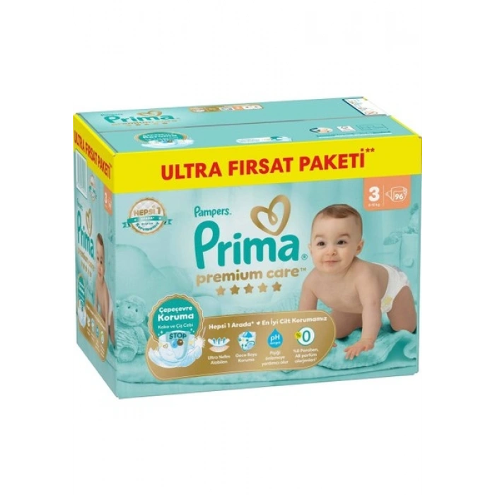 Prima PremiumCare Bebek Bezi Ultra Fırsat Paketi 3 Numara 96 Adet Bez