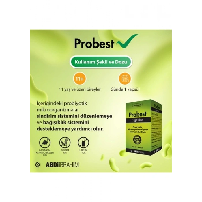 Probest Probiyotik Digestive 20 Kapsül - Sindirim Sistemi Destekleyici Abdi İbrahim
