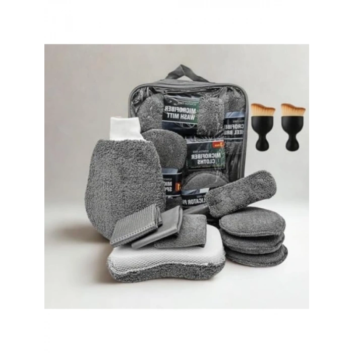 Profesyonel 11 Parça Mikrofiber Araç Yıkama Seti - Fırça ve Bez Seti