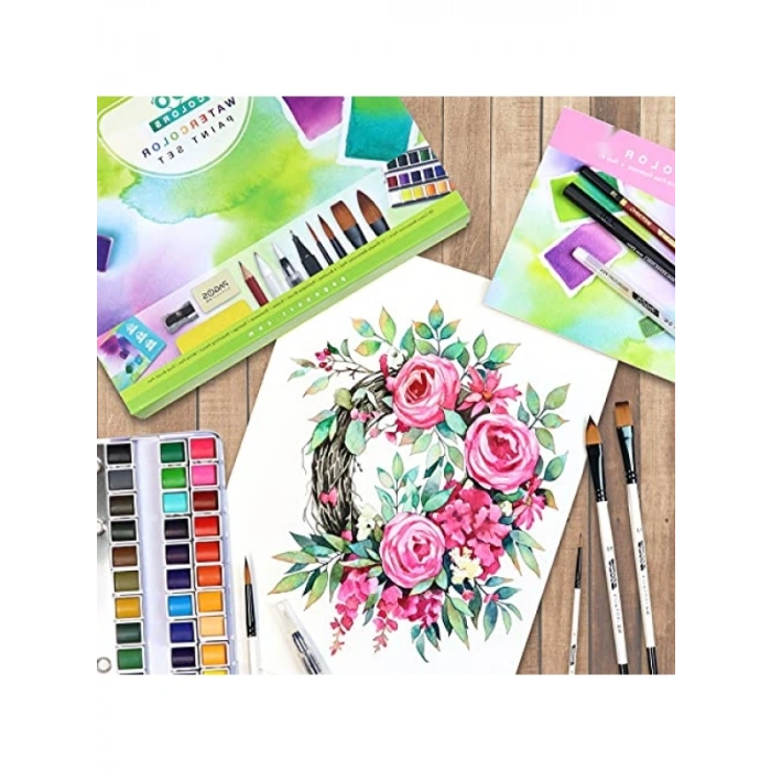 Profesyonel 36 Renk Sulu Boya Seti ve Kağıtlar