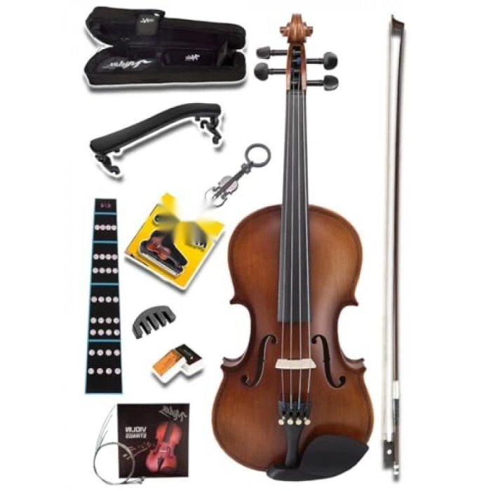 Profesyonel Ahşap Mat Keman 4/4 Tam Boy Seti