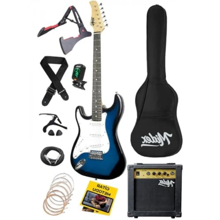 Profesyonel Amfili Elektro Gitar Seti 39 İnç Mavi