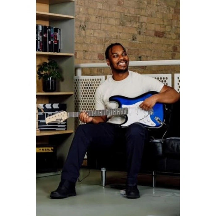 Profesyonel Amfili Elektro Gitar Seti 39 İnç Mavi