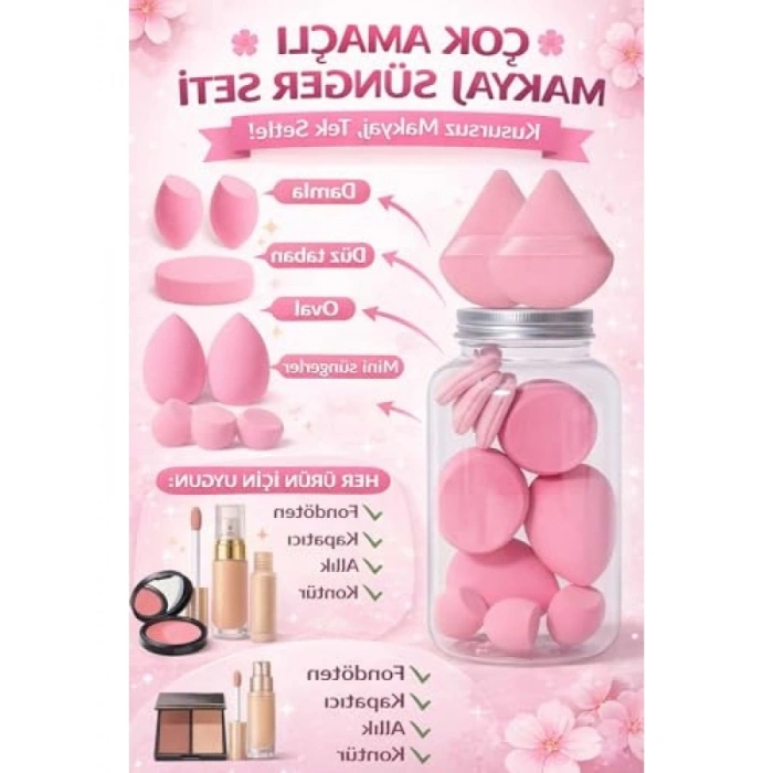 Profesyonel Makyaj Süngeri Seti - Pembe Renk