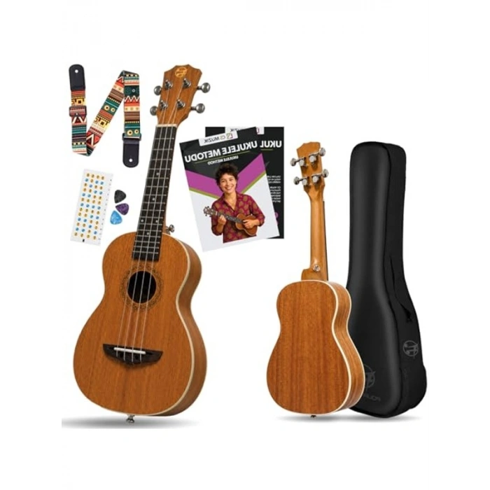 Profesyonel Maun Ağacı Ukulele Seti, 23 İnç, Açık Maun Renk