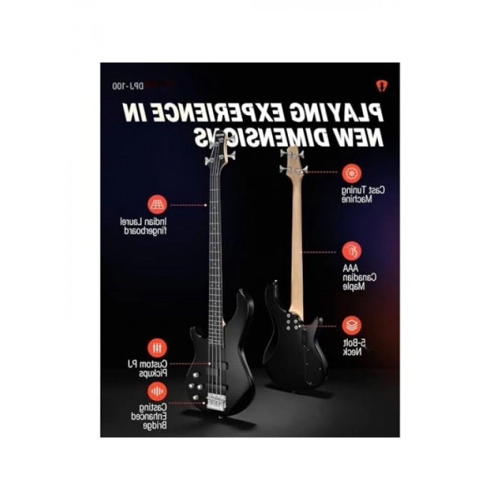 Profesyonel P-J Stili Bas Gitar (Siyah)