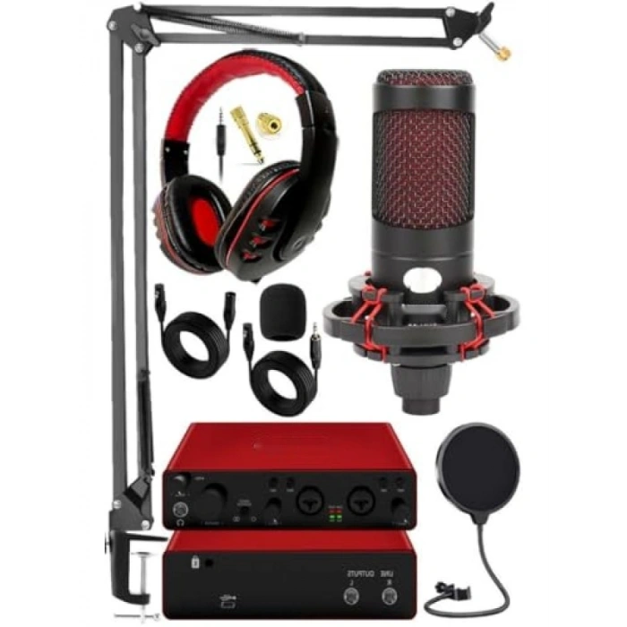 Profesyonel Ses Kartlı Condenser Mikrofon ve Kulaklık Seti