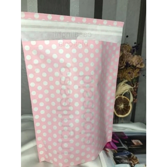 Puanlı Pembe Hediye Torbası, Bantlı 20x20 cm - 2 Adet