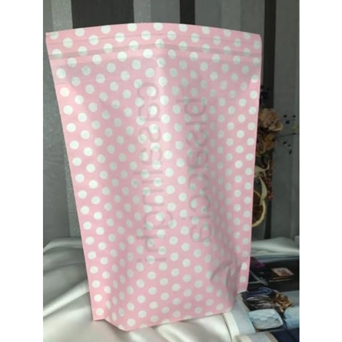 Puanlı Pembe Hediye Torbası, Bantlı 20x20 cm - 2 Adet