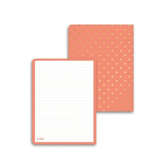 Puantiyeli Mini Defter - Çizgili, Mercan Renk, 14x20 cm