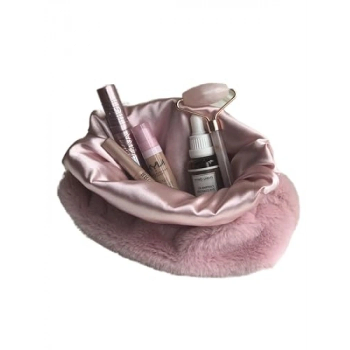 Pudra Pembe Peluş Makyaj Çantası
