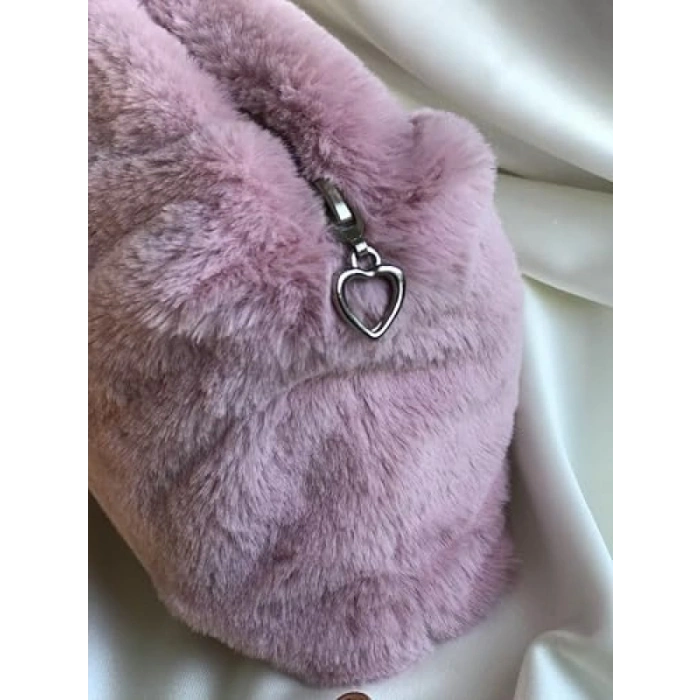 Pudra Pembe Peluş Makyaj Çantası