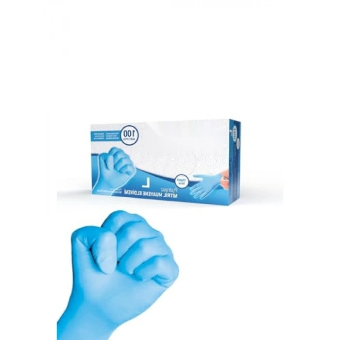 Pudrasız Nitril Eldiven - Mavi Renk, 100lü Paket (L)