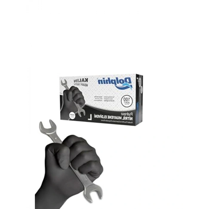 Pudrasız Siyah Nitril Eldiven, Kalın ve Dayanıklı 100 Adet Paket, Konforlu Kullanım İçin İdeal