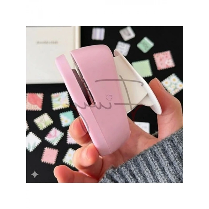 Pul Şeklinde Delgeç ile Pembe Tasarım Scrapbooking Malzemesi