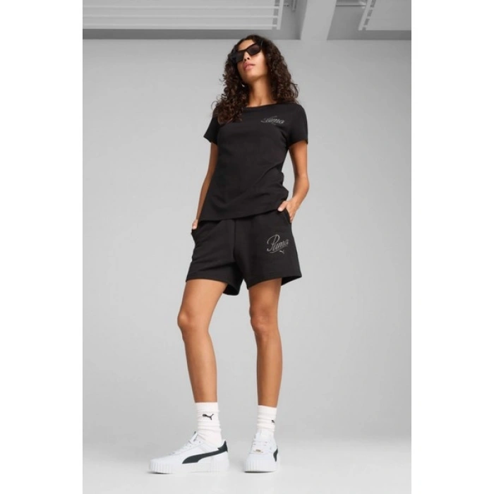 Puma ESS SCRIPT Tee Siyah Kadın Kısa Kol T-Shirt