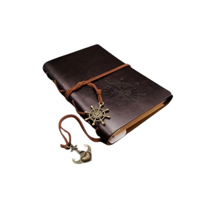 Pusula Temalı Deri Kapaklı Günlük Not Defteri - Özel Tasarım