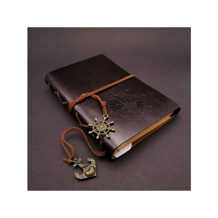 Pusula Temalı Deri Kapaklı Günlük Not Defteri - Özel Tasarım