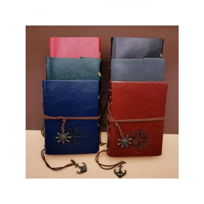 Pusula Temalı Deri Kapaklı Günlük Not Defteri - Özel Tasarım