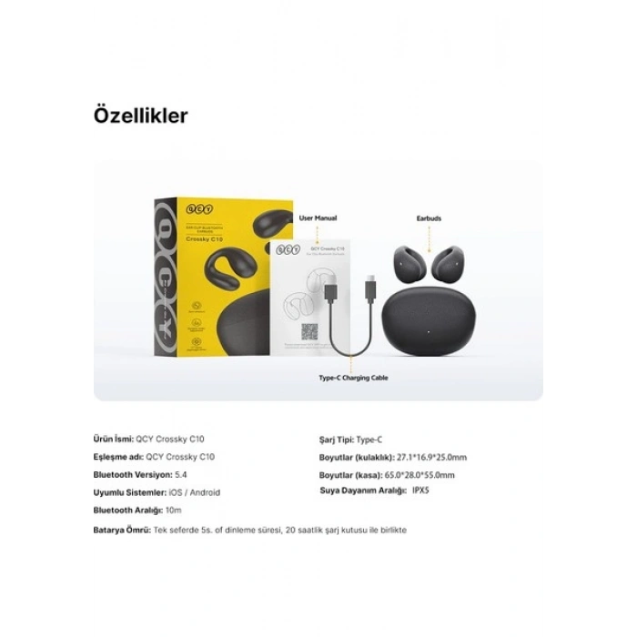 Qcy C10 Crossky Bluetooth Kulaklık - Çift Mikrofon - Çift Cihaz Bağlantısı - Kristal Ses Netlik - Ipx4 Mavi