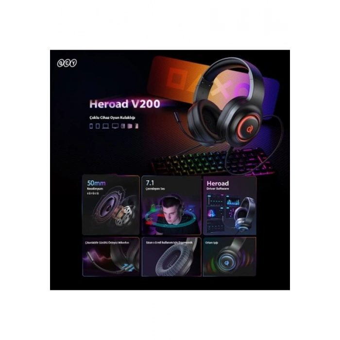 Qcy Heroad V200 Rgb 7.1 USB Kablolu Gaming Oyuncu Kulaklığı (Pc -Ps5)