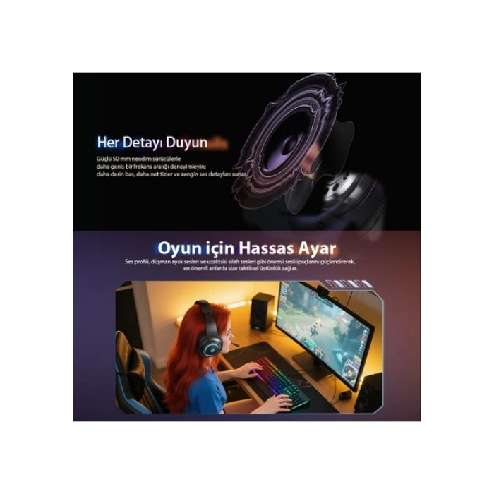 Qcy Heroad V200 Rgb 7.1 USB Kablolu Gaming Oyuncu Kulaklığı (Pc -Ps5)
